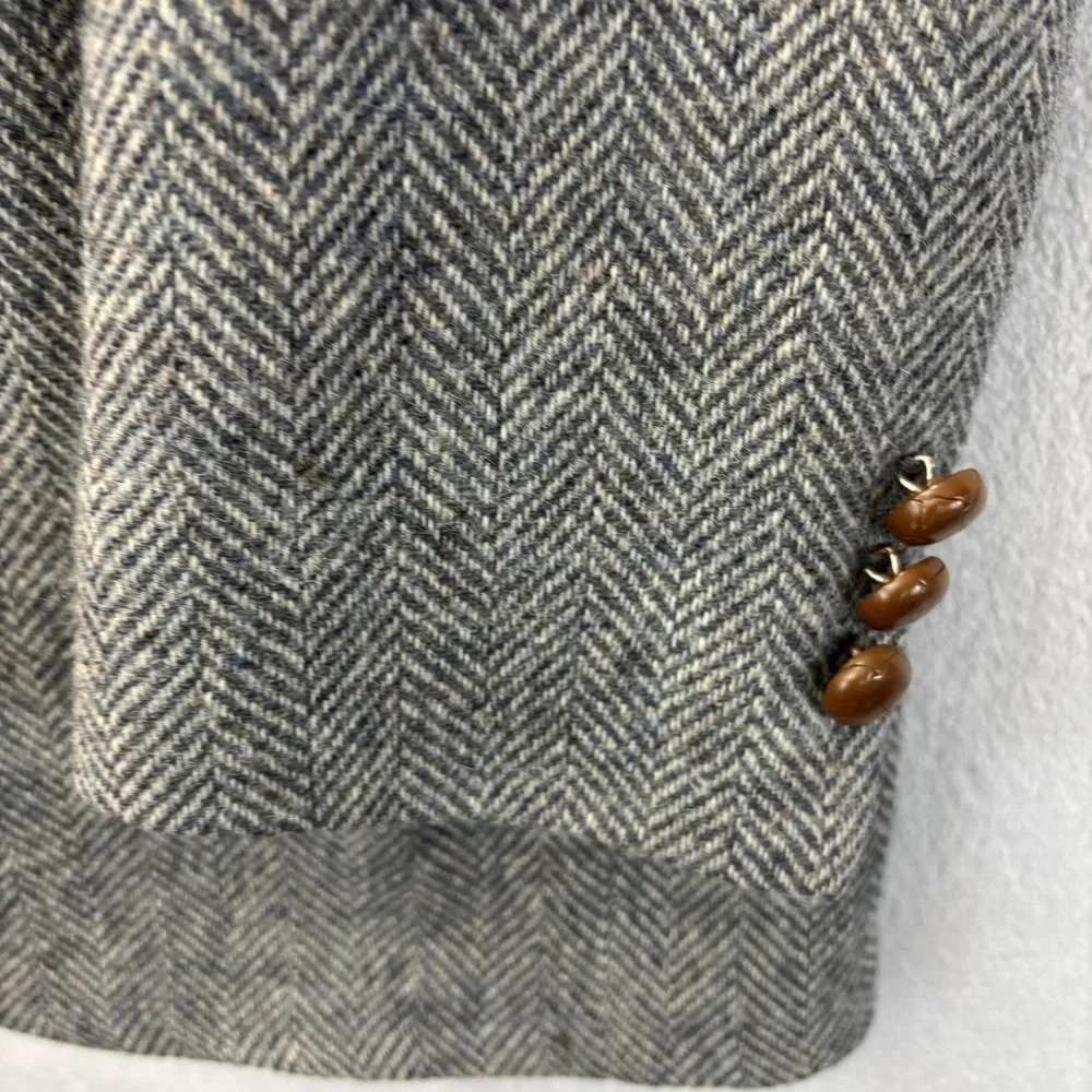 Vintage‎ 90s Herringbone Tweed Blazer Sport Coat Mens 40L Gray 2-Button Retro